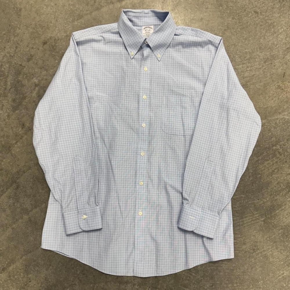 Brooks Brothers Regent Dress Shirt Point Collar Blue White Striped Button Up M